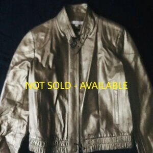 Free Shipping CACHE LUXE Moto Metallic gold leather jacket